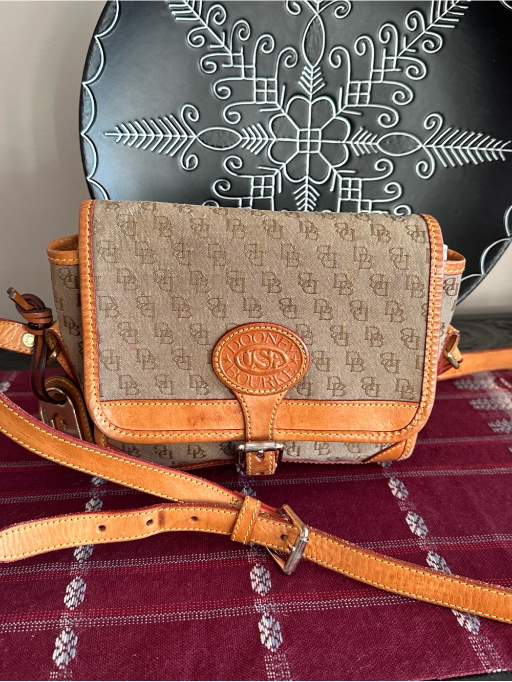 Vintage Dooney & Bourke Signature Monogram Canvas Crossbody Bag 1992-1993 USA